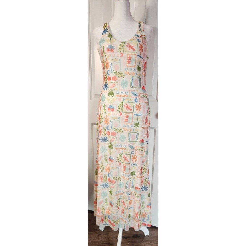 See You Monday Summer Themed Maxi Tank Dress Size XL Lobster Tropical Shells